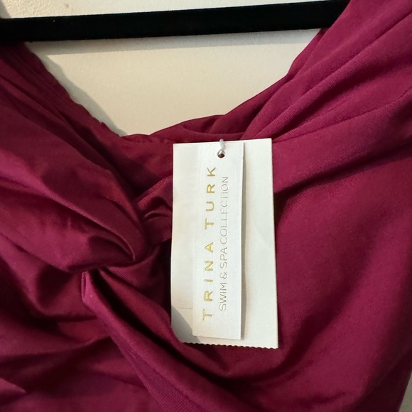 NEW Trina Turk Off Shoulder Twist Bandeau Swimsuit Merlot Red Size 6 NWT - Picture 5 of 6